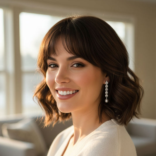 Long Clip On Earrings with Pearl Drops for Weddings-Kalee