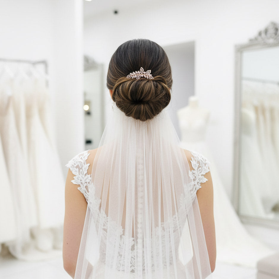 Rose Gold Leaf Hair Comb: Small Veil Hair Piece for Romantic Bridal Styling - Kerry