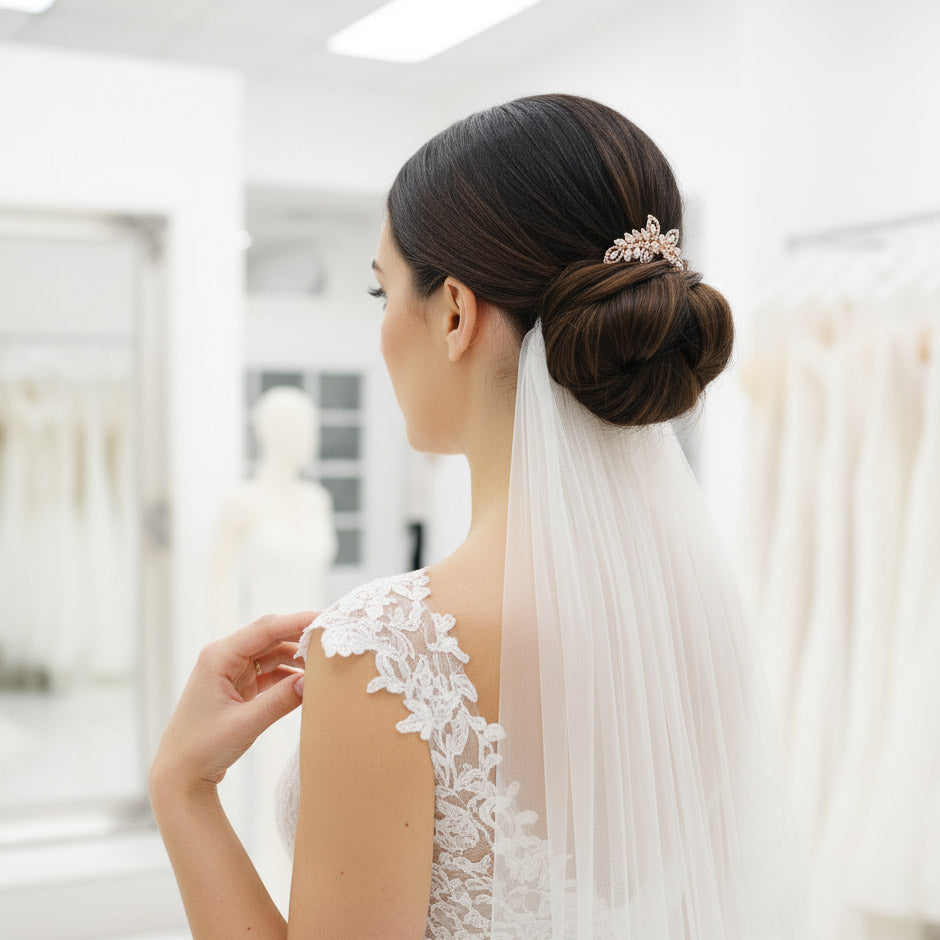 Rose Gold Leaf Hair Comb: Small Veil Hair Piece for Romantic Bridal Styling - Kerry