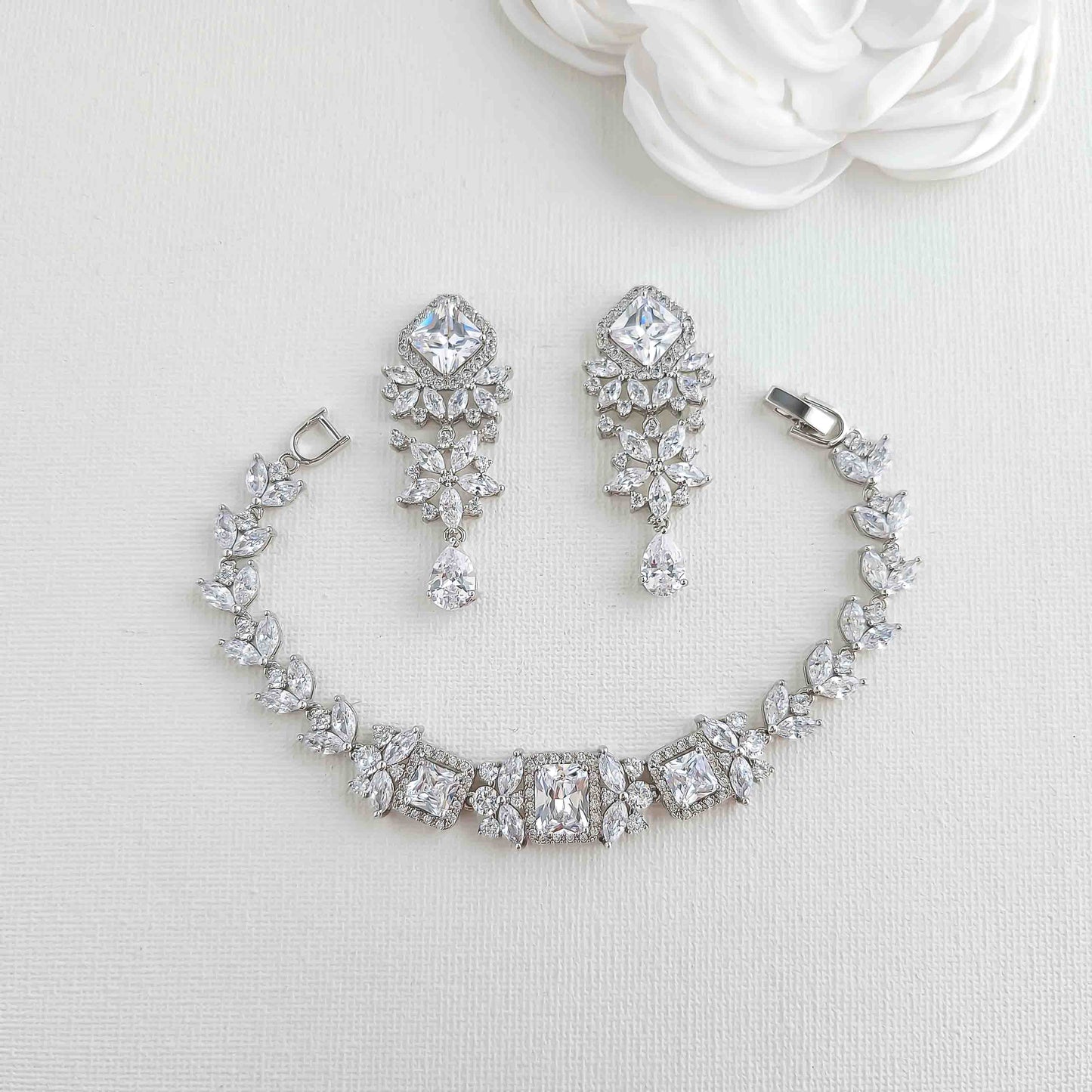 Drop Earrings and Bracelet Set for Wedding-Lacie