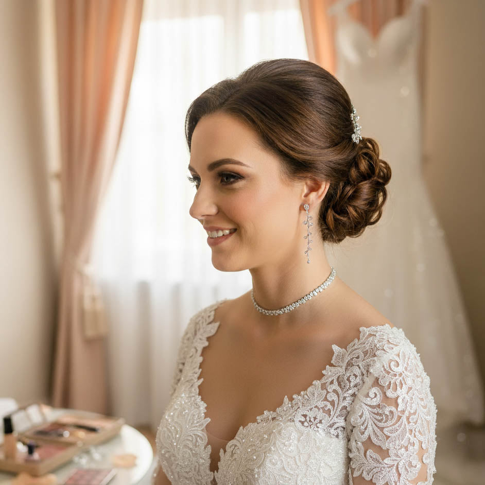 Rose Gold Choker Necklace Earrings and Bracelet Set: Modern Elegance for Wedding, Prom & Formal - Talia