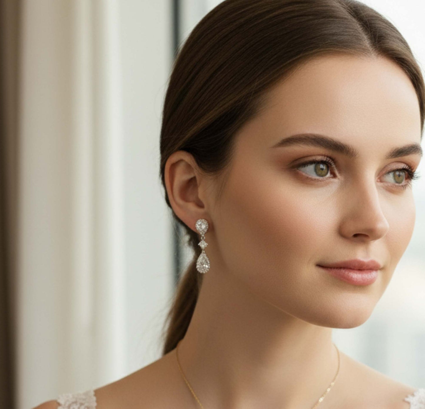 Necklace Set in Rose Gold of Weddings with Matching CZ Earrings - Lena