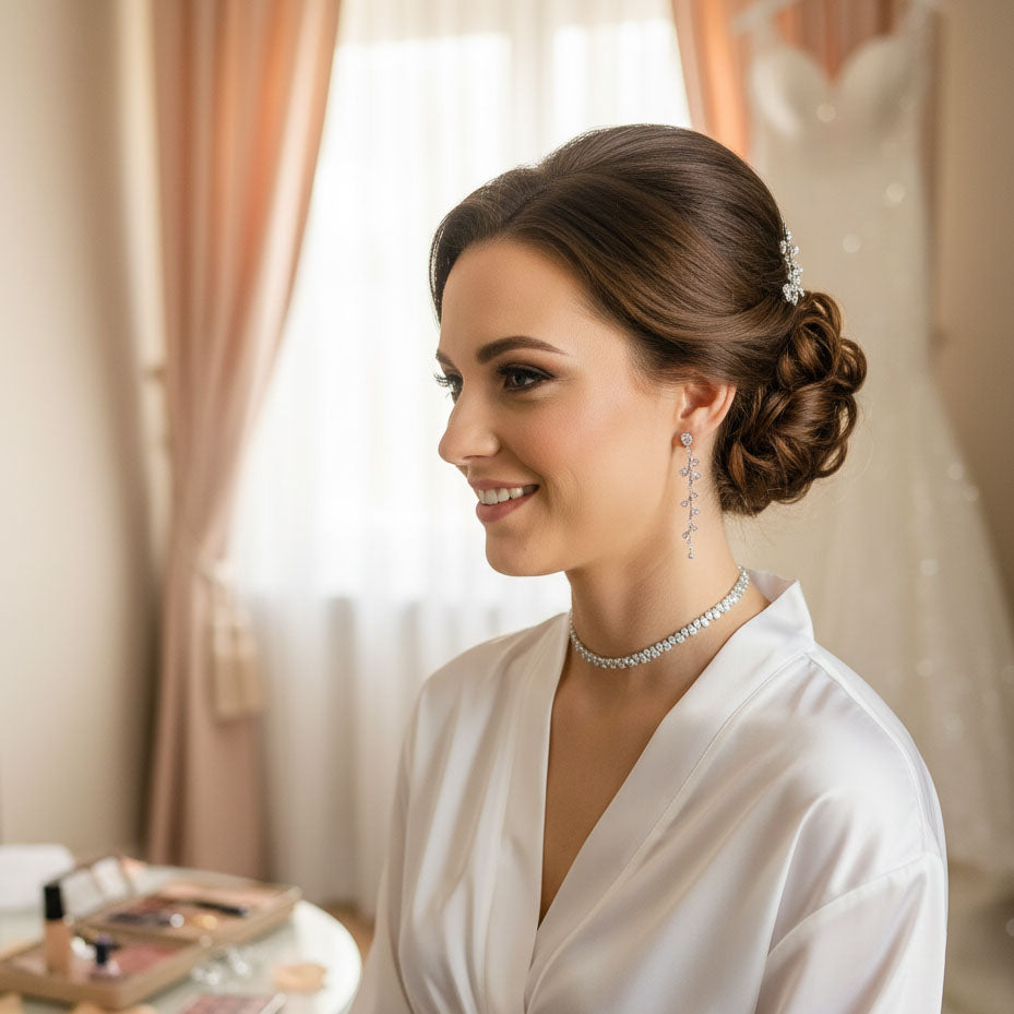 Rose Gold Choker Necklace Earrings and Bracelet Set: Modern Elegance for Wedding, Prom & Formal - Talia