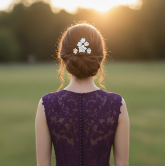 White Floral Pearl Bridal Hairpins-Lana