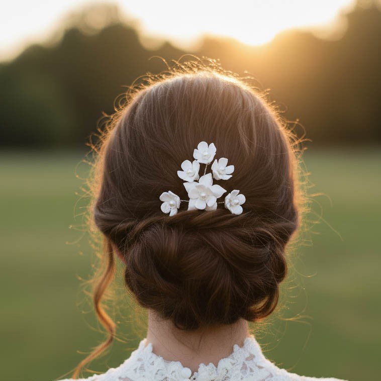 Floral Wedding Hair Pins In Gold- Lana