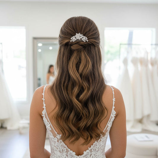 Rose Gold Floral Hair Comb: Small CZ Leaf Design for Modern Brides-Lara