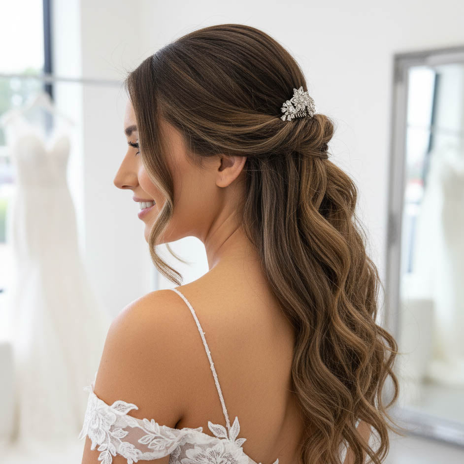 Silver Diamante Hair Comb: Small Floral Bridal Headpiece with High Sparkle-Lara