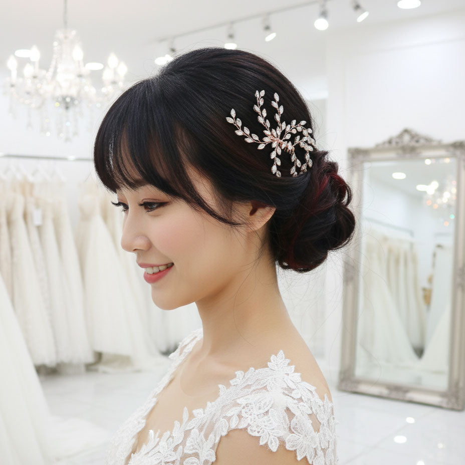 Rose Gold & Blue Opal Crystal Comb | Dainty Minimalist Bridal Headpiece- Laura