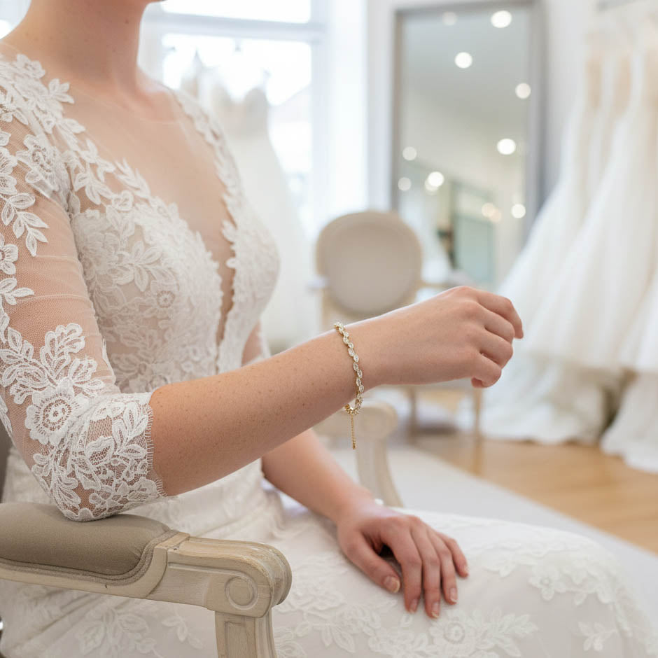 Rose Gold Wedding Bracelet With Crystal Leaf for Brides- Belle