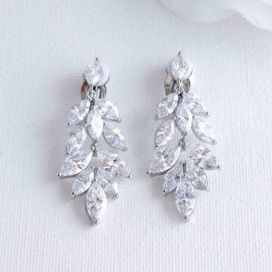 Leaf Drop Clip On Earrings for Brides-Tillie