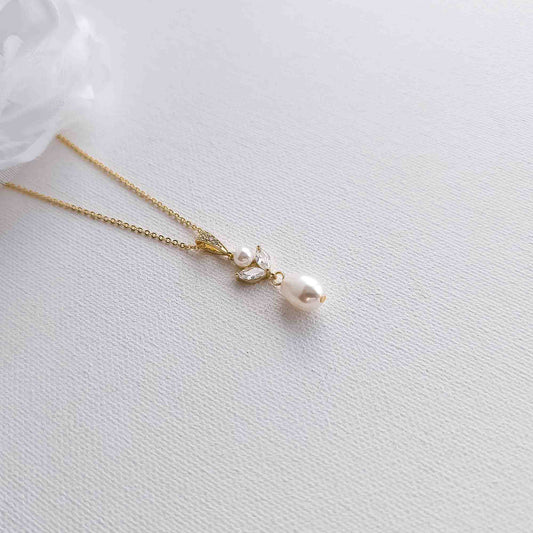 Gold Teardrop Pearl Pendant Necklace - Leila