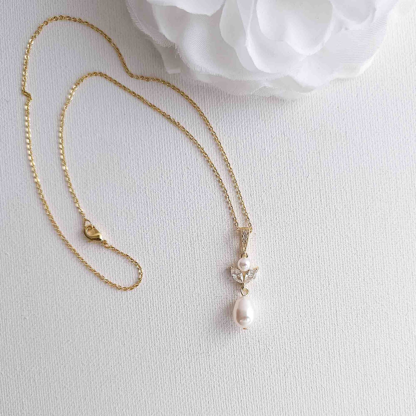 Gold Teardrop Pearl Pendant Necklace - Leila