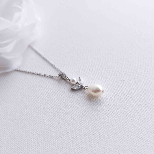 Minimalist Silver Pearl Drop Pendant Necklace- Leila