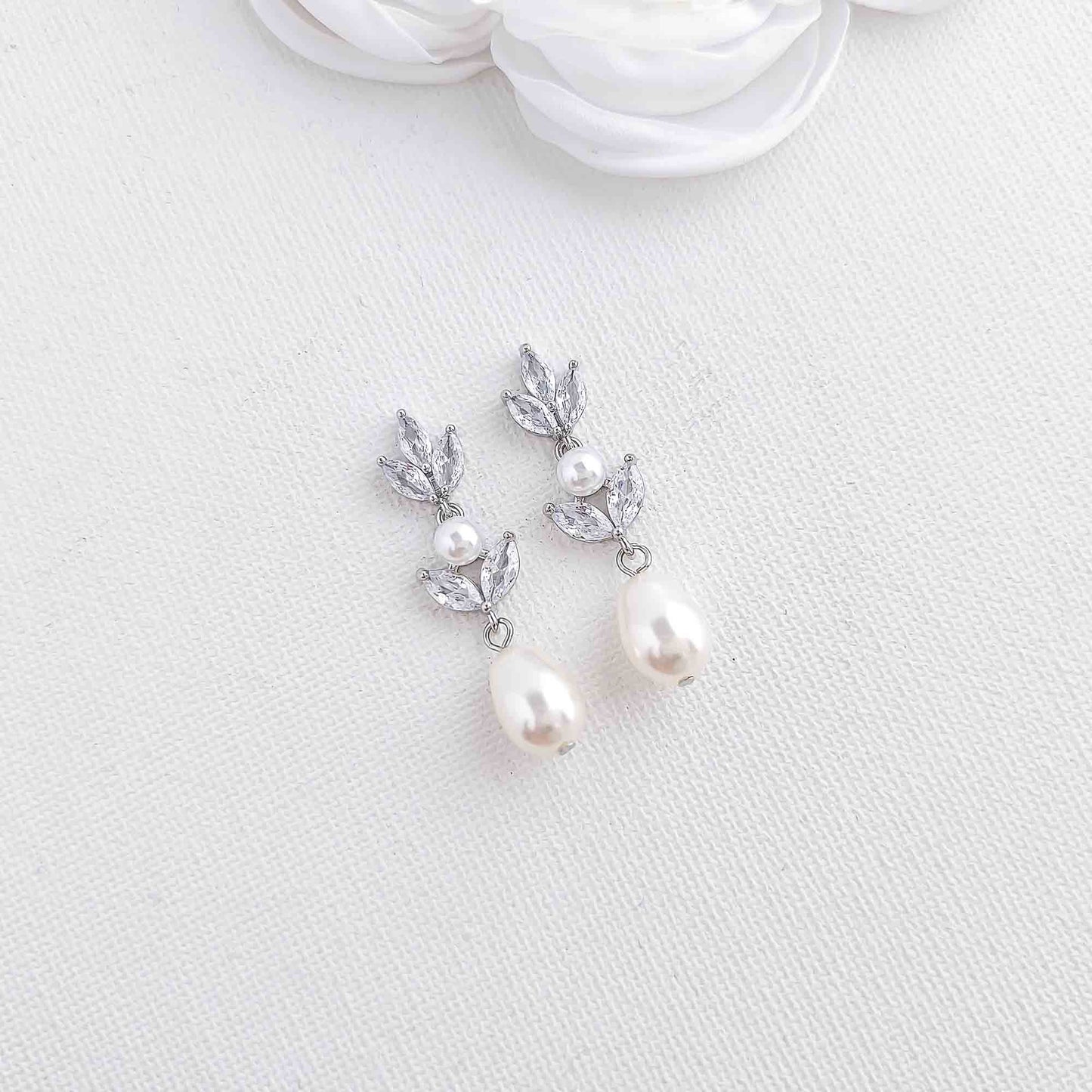 Bridal Pearl Earrings in Rose Gold-Leila