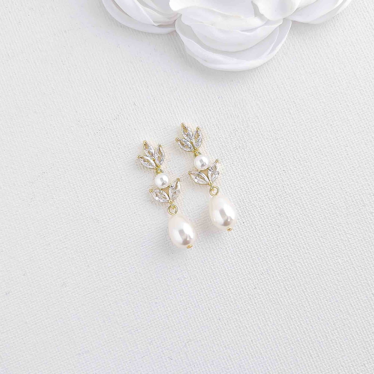 Bridal Pearl Earrings in Rose Gold-Leila