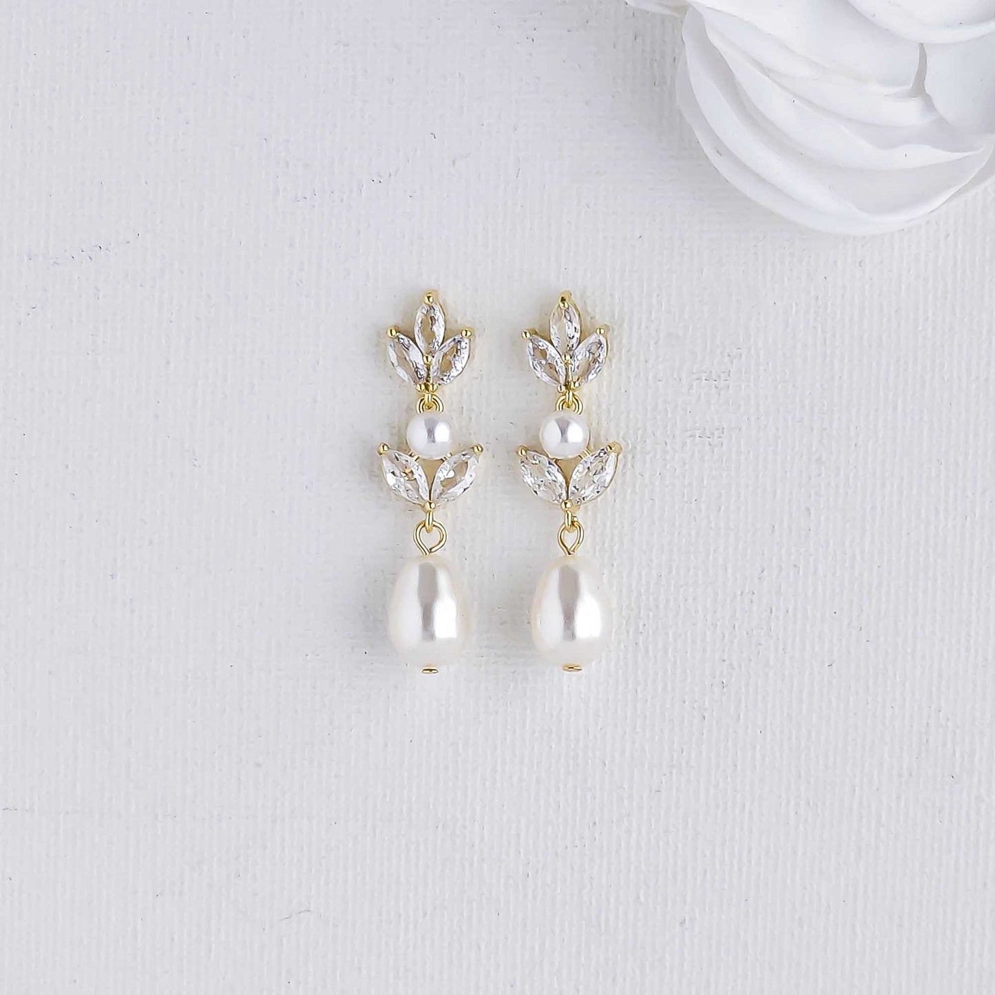 Pearl Drop Earrings in Gold for Weddings-Leila