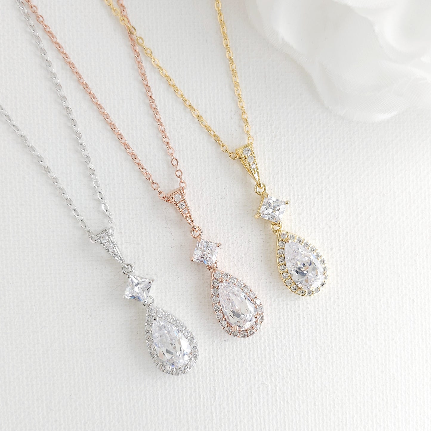 Bridal Jewelry Set in Gold with CZ Teardrop Necklace Earrings - Lena
