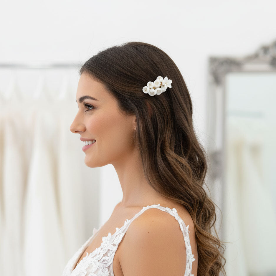 White Flower Wedding Hair Clip for Flower Girls-Lilac