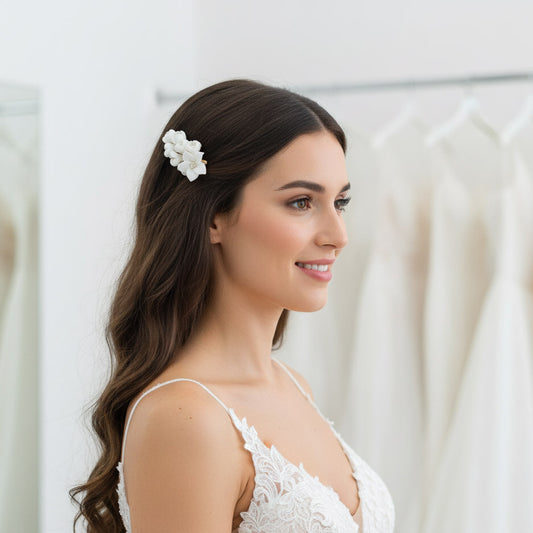 White Flower Wedding Hair Clip for Flower Girls-Lilac