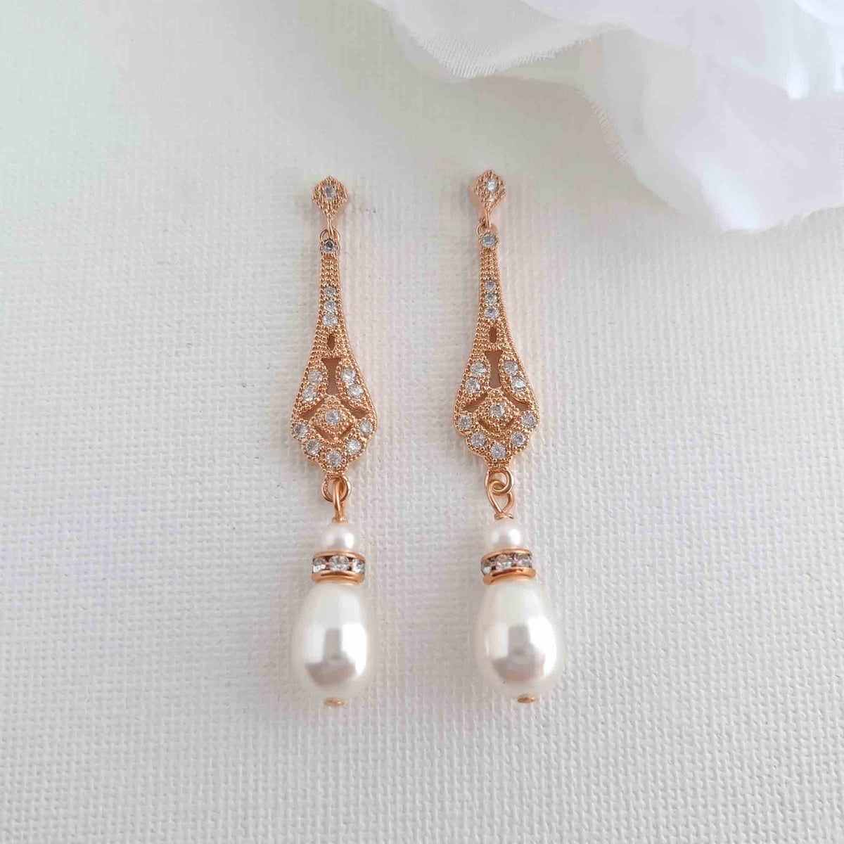 Rose Gold Pearl Wedding Jewelry Set (3-Piece Earrings Necklace Bracelet) – Lisa