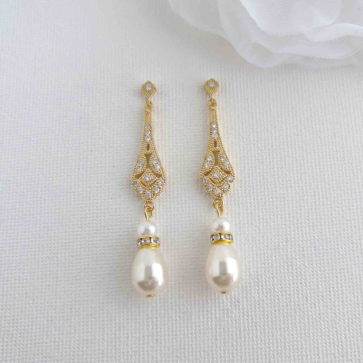 Rose Gold Pearl Wedding Jewelry Set (3-Piece Earrings Necklace Bracelet) – Lisa