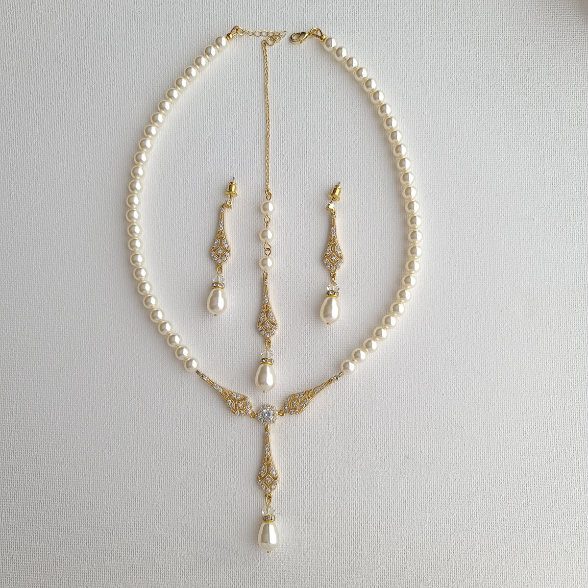 Ensemble de bijoux de mariage en or rose et perle - Lisa