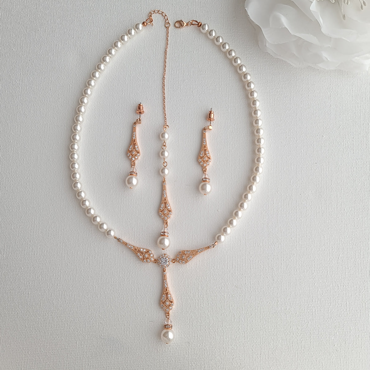 Ensemble de bijoux de mariage en or rose et perle - Lisa