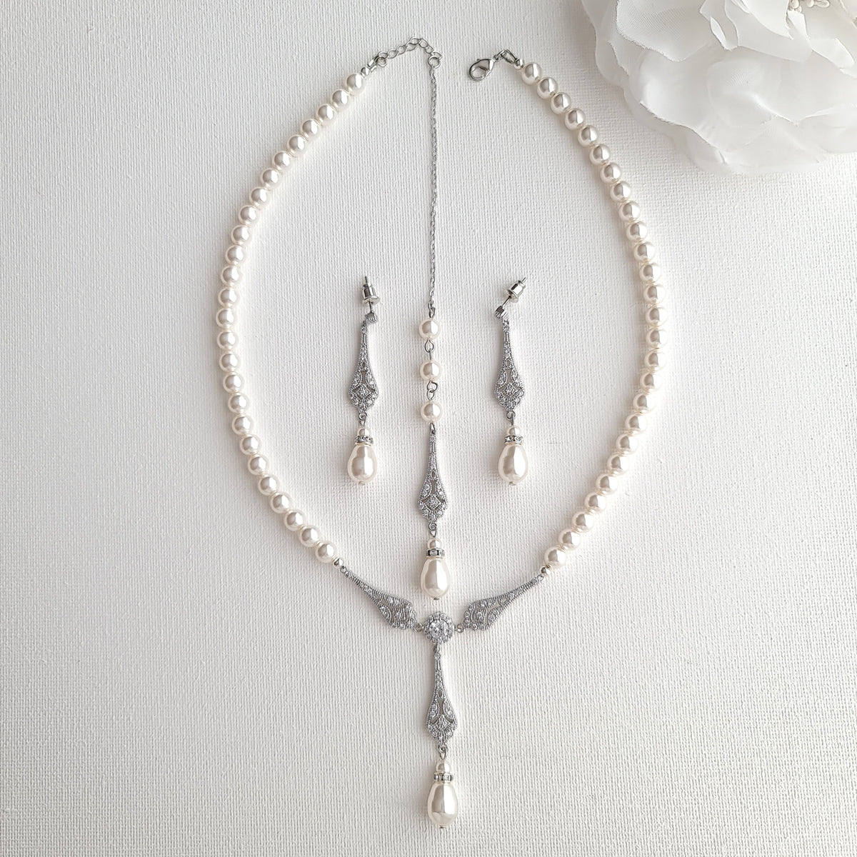 Ensemble de bijoux de mariage en or rose et perle - Lisa