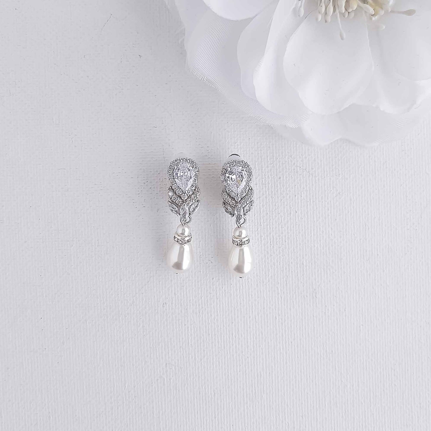 Vintage Clip On Earrings with Pearl Drops-Lucia