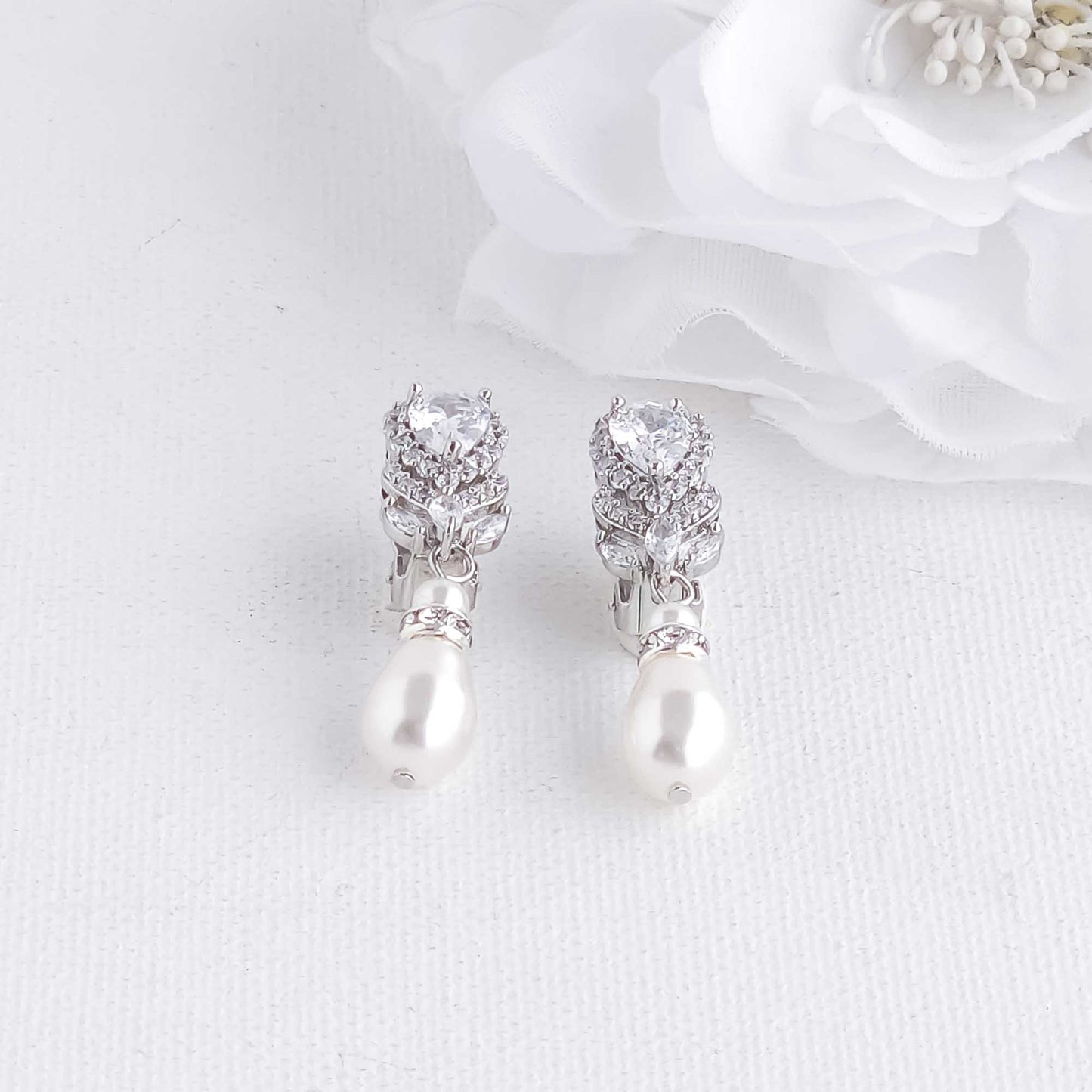 Vintage Clip On Earrings with Pearl Drops-Lucia