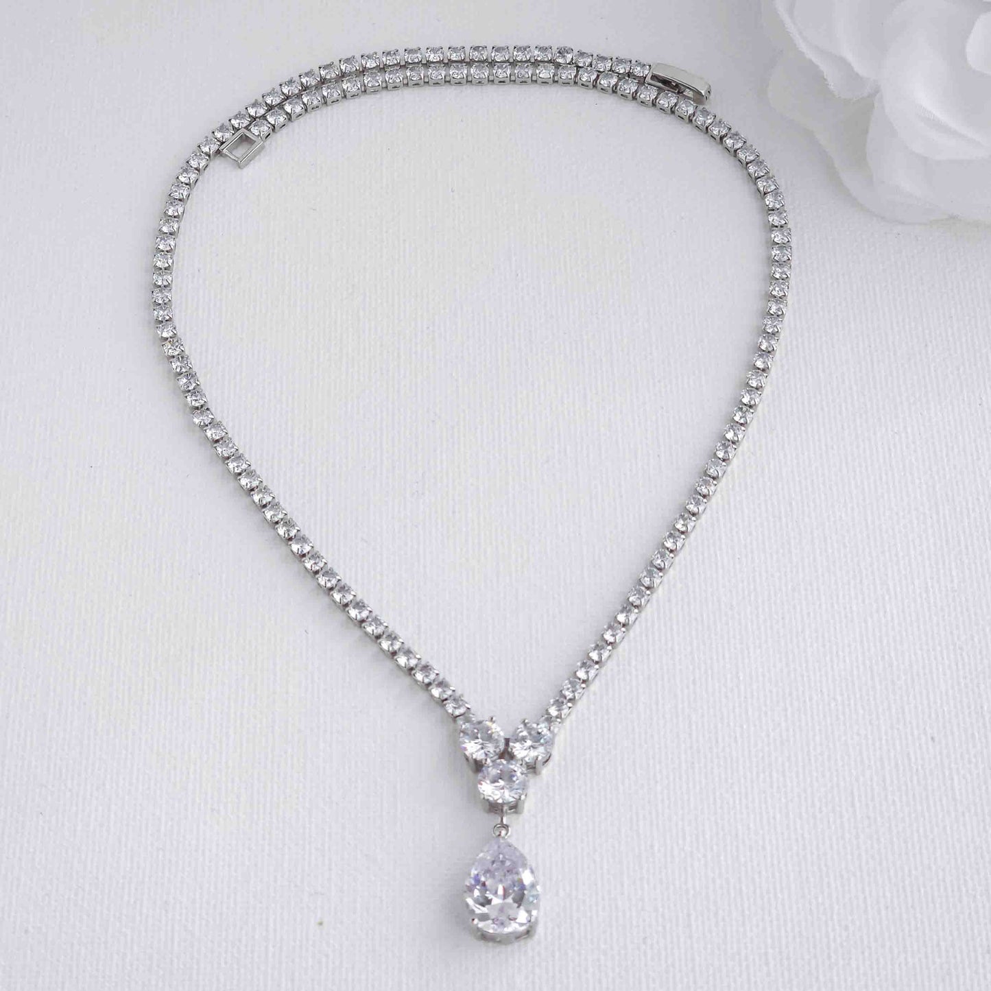 Cubic Zirconia Wedding Necklace in Silver Plating-Diane