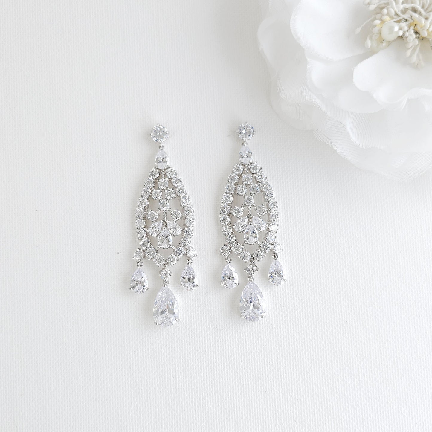Large Silver Statement Chandelier Earrings for Brides & Woman- Courtney