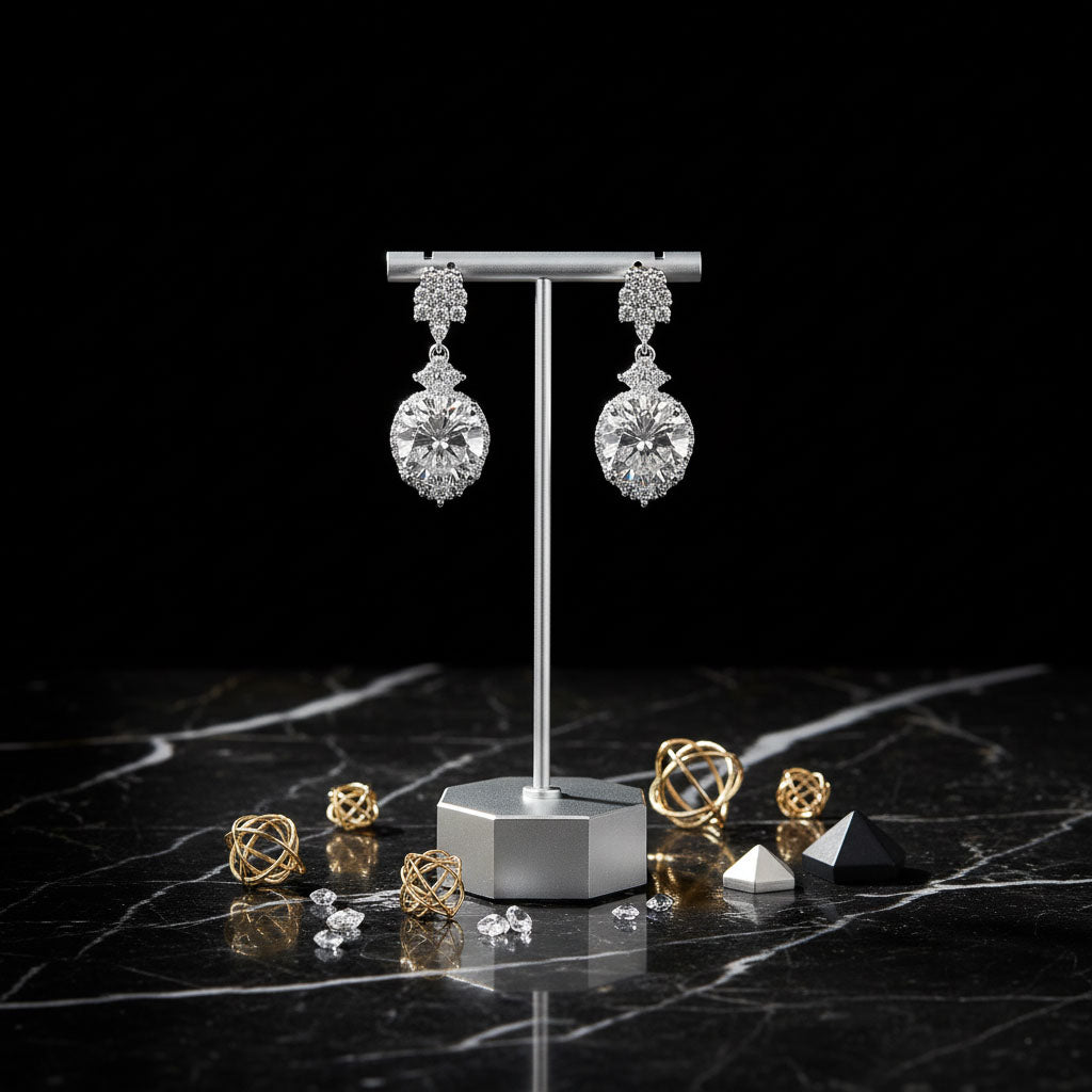 Brilliant Cubic Zirconia Drop Earrings with Rhodium Plated Silver Finish-Mandy