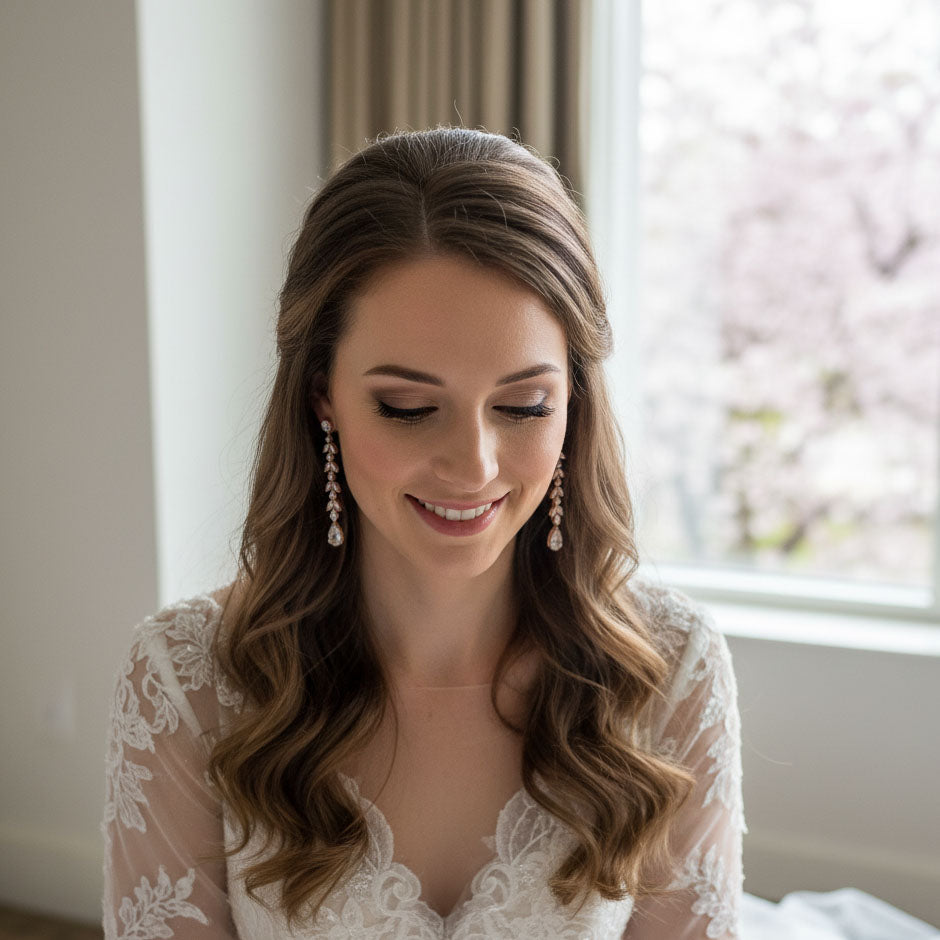 Delicate Gold Dangle Earrings for Wedding-Miranda