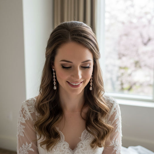 Dangling Leaf Bridal Earrings in Rose Gold-Miranda