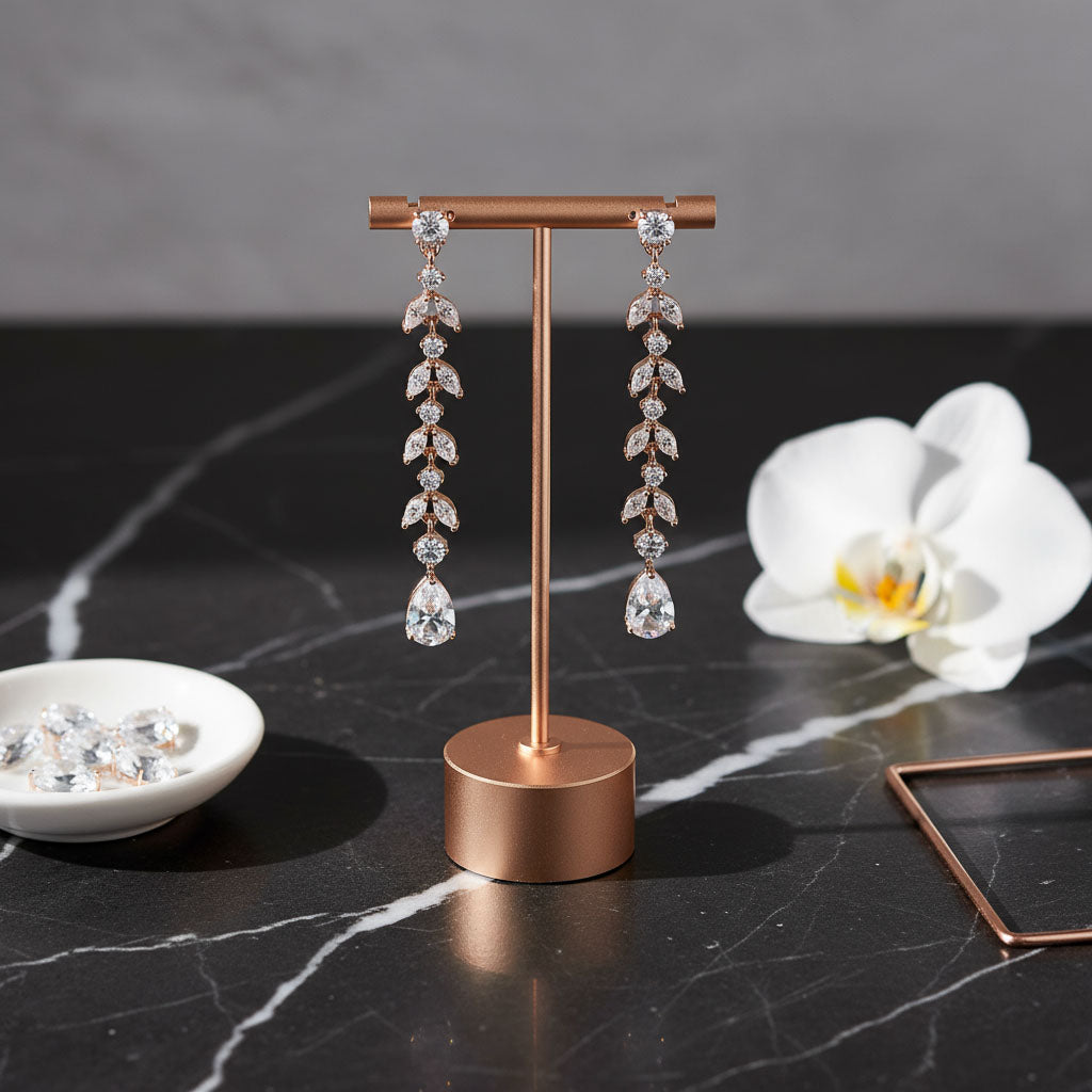 Delicate Gold Dangle Earrings for Wedding-Miranda