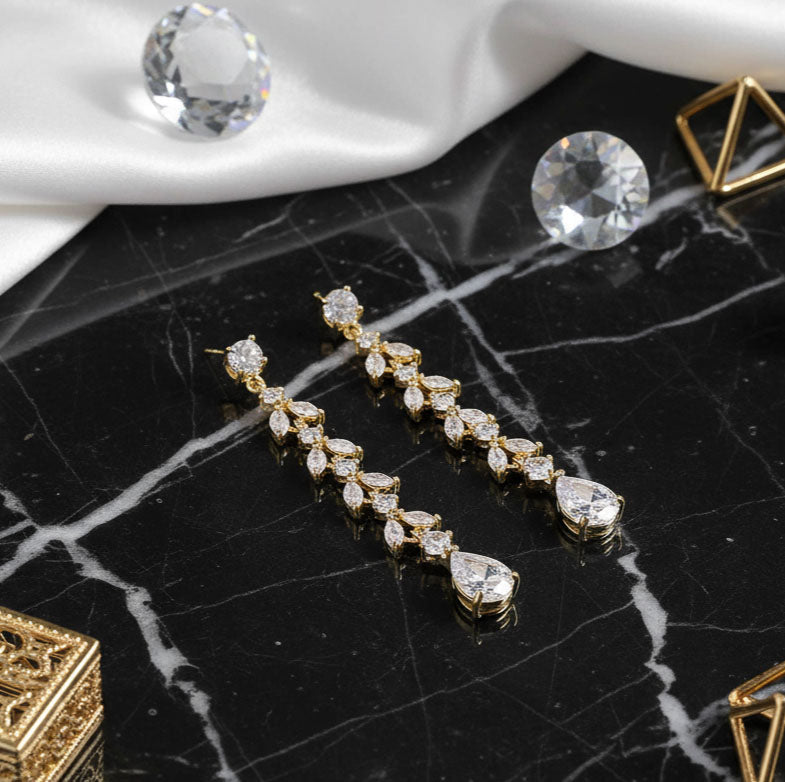 Delicate Gold Dangle Earrings for Wedding-Miranda