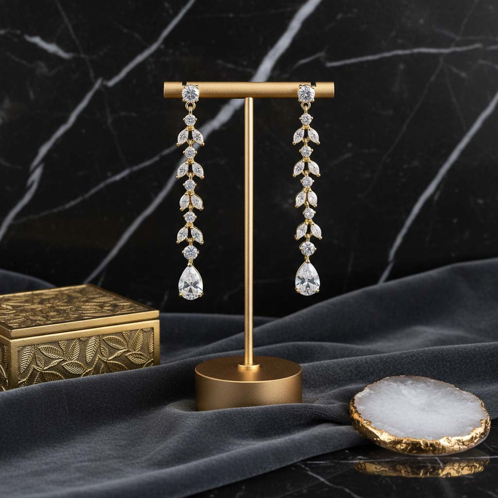 Dangling Leaf Bridal Earrings in Rose Gold-Miranda