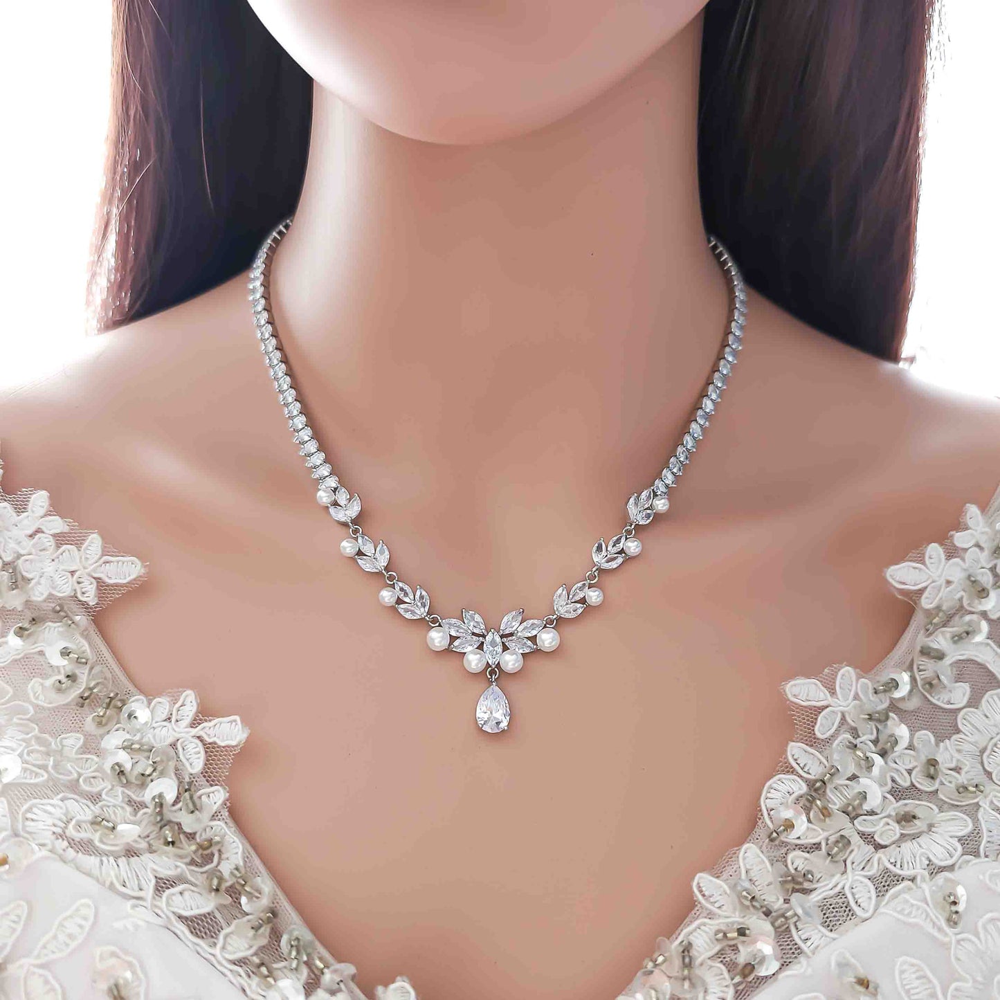 Pearl diamond necklace wedding Clearance
