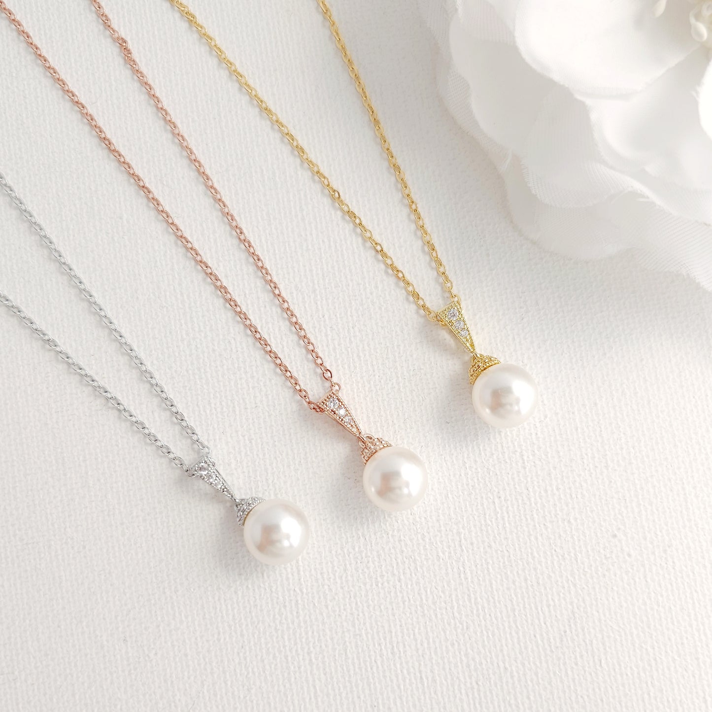 Rich Gold Pearl Jewelry Set: Classic CZ Necklace and Drop Earrings - Gwen