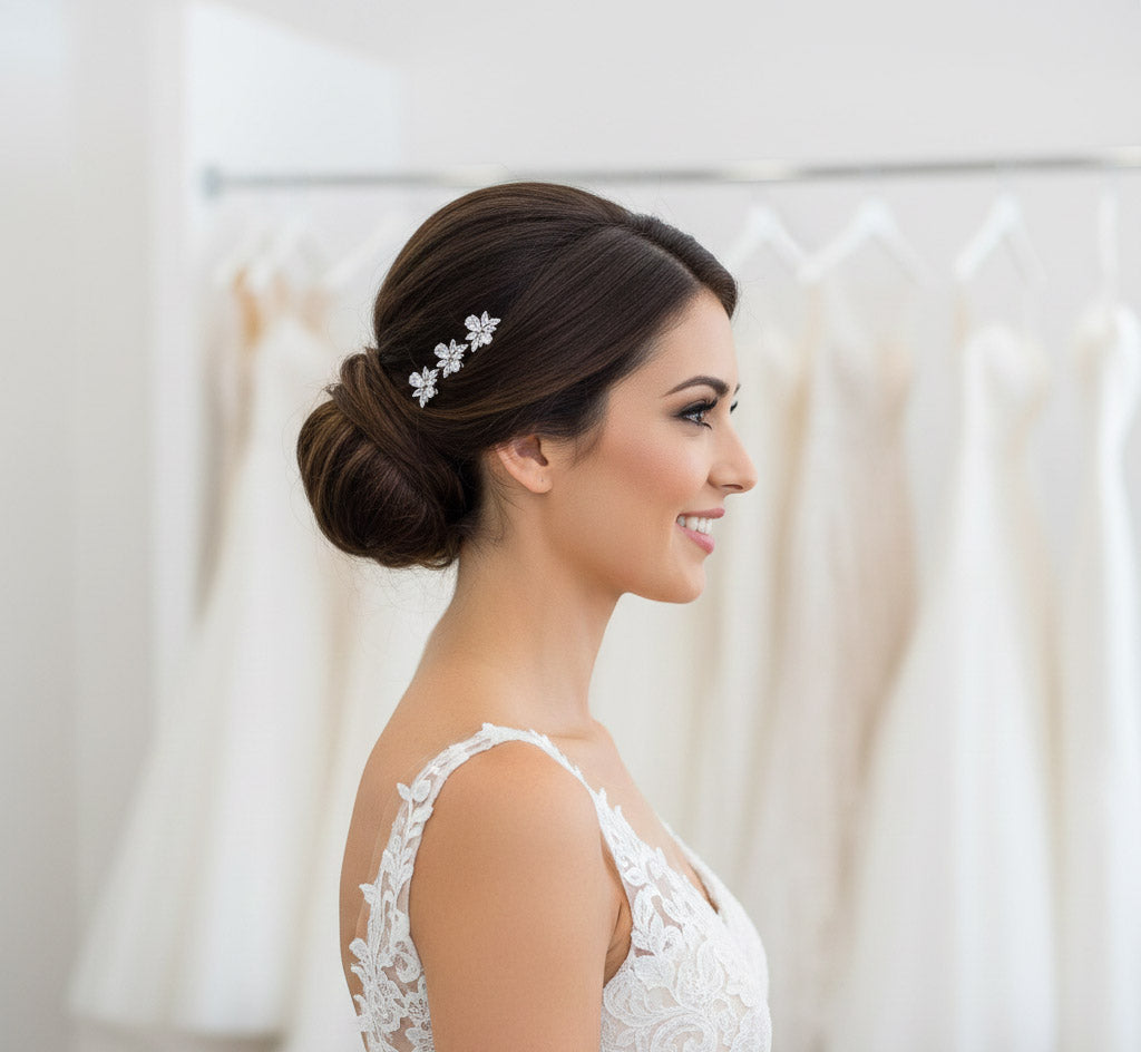 Luxury Floral Cluster Pins | Modern Rose Gold CZ Bobby Pin Set- Nicole