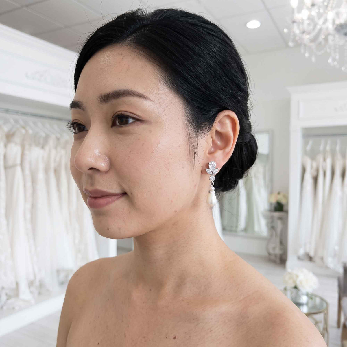 Elegant Rose Gold Teardrop Pearl Clip-Ons for Non-Pierced Brides - Nicole
