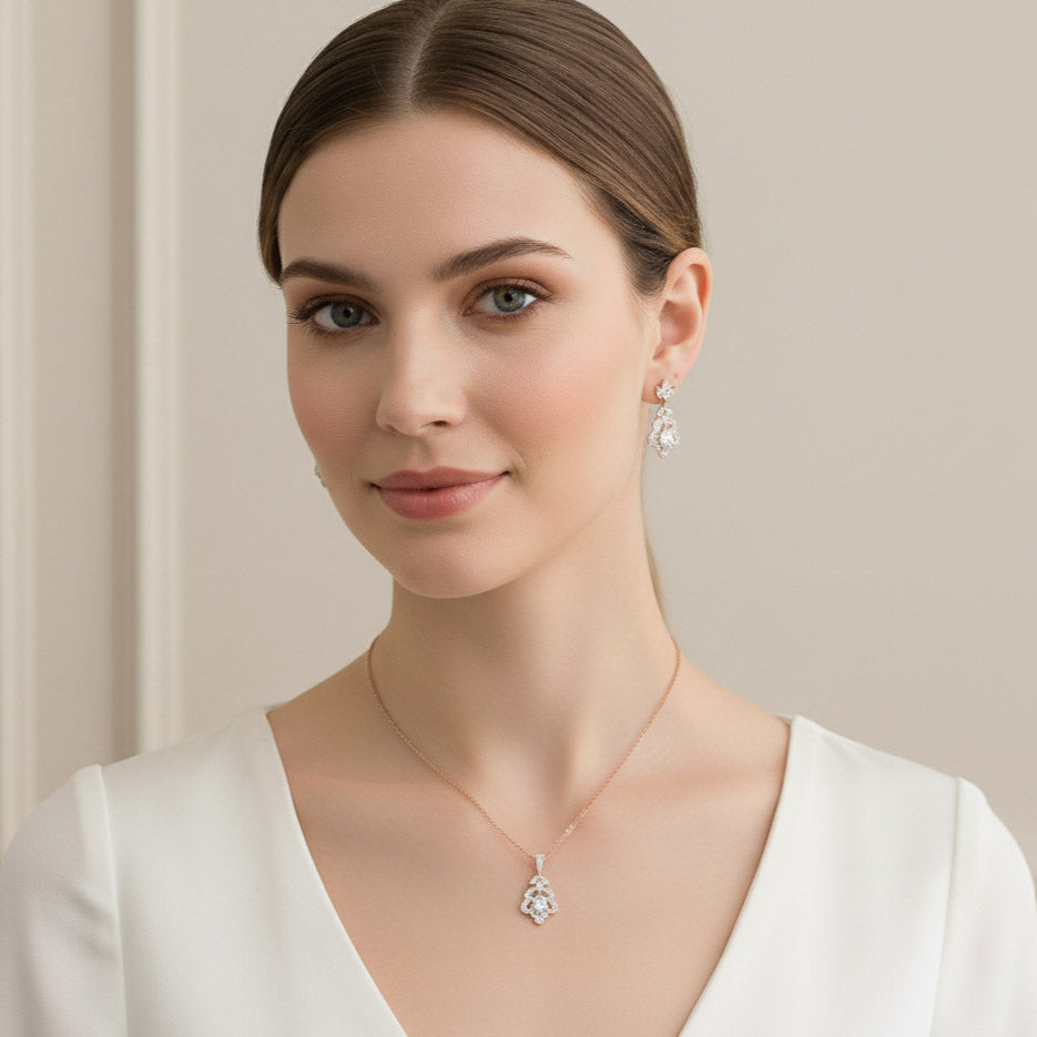 Vintage Bridal Drop Earrings in Silver- Norma