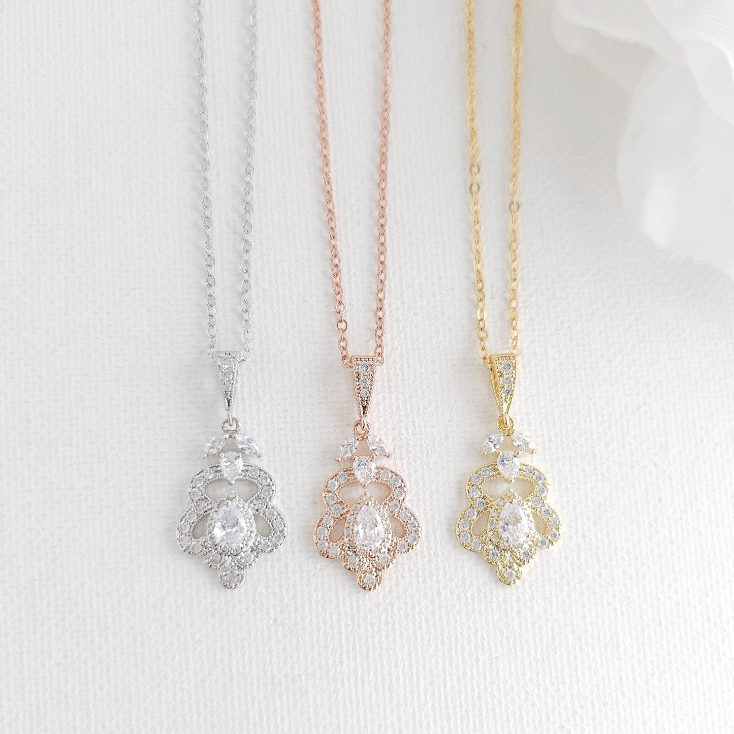 Vintage Style Bridal Jewelry Set (Earrings & Necklace) - Norma