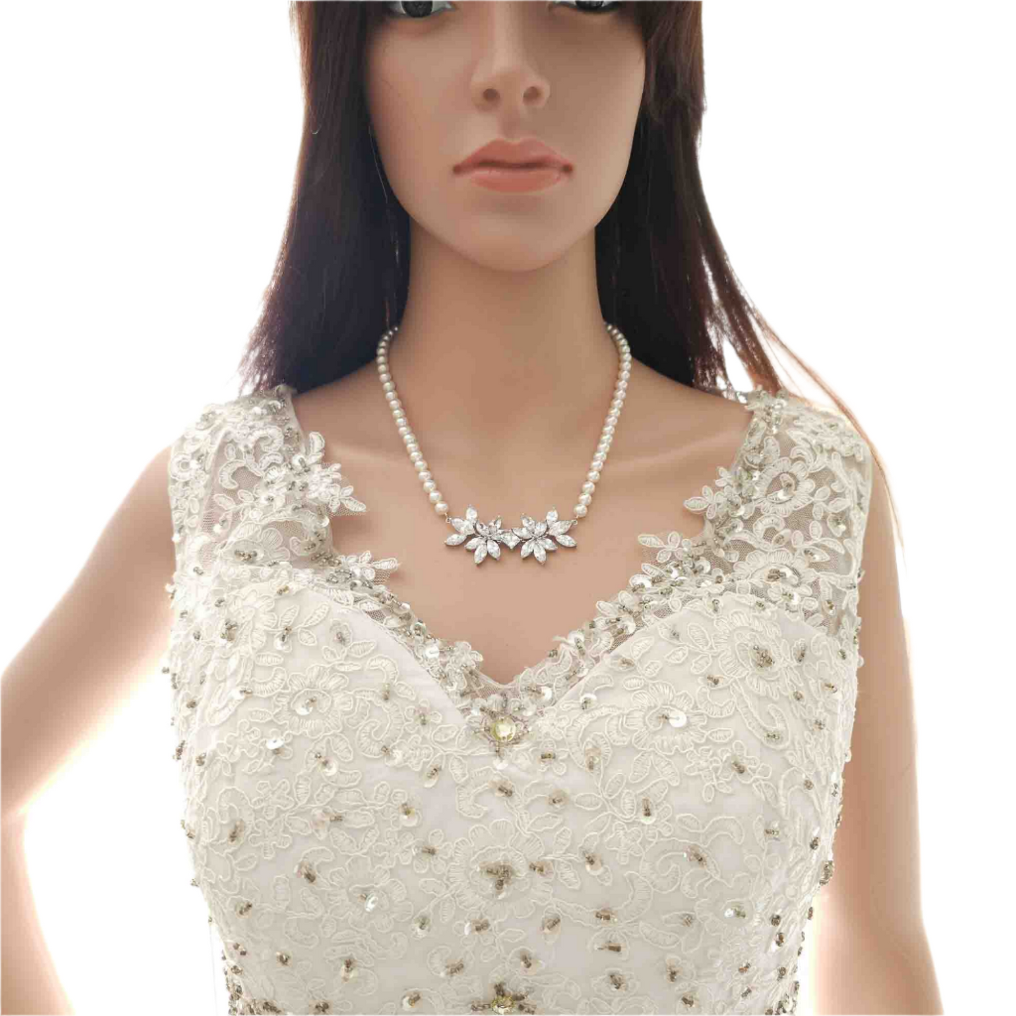 Ensemble de bijoux de mariée en perles de couleur perle blanche ivoire avec collier, toile de fond et boucles d'oreilles-Katie