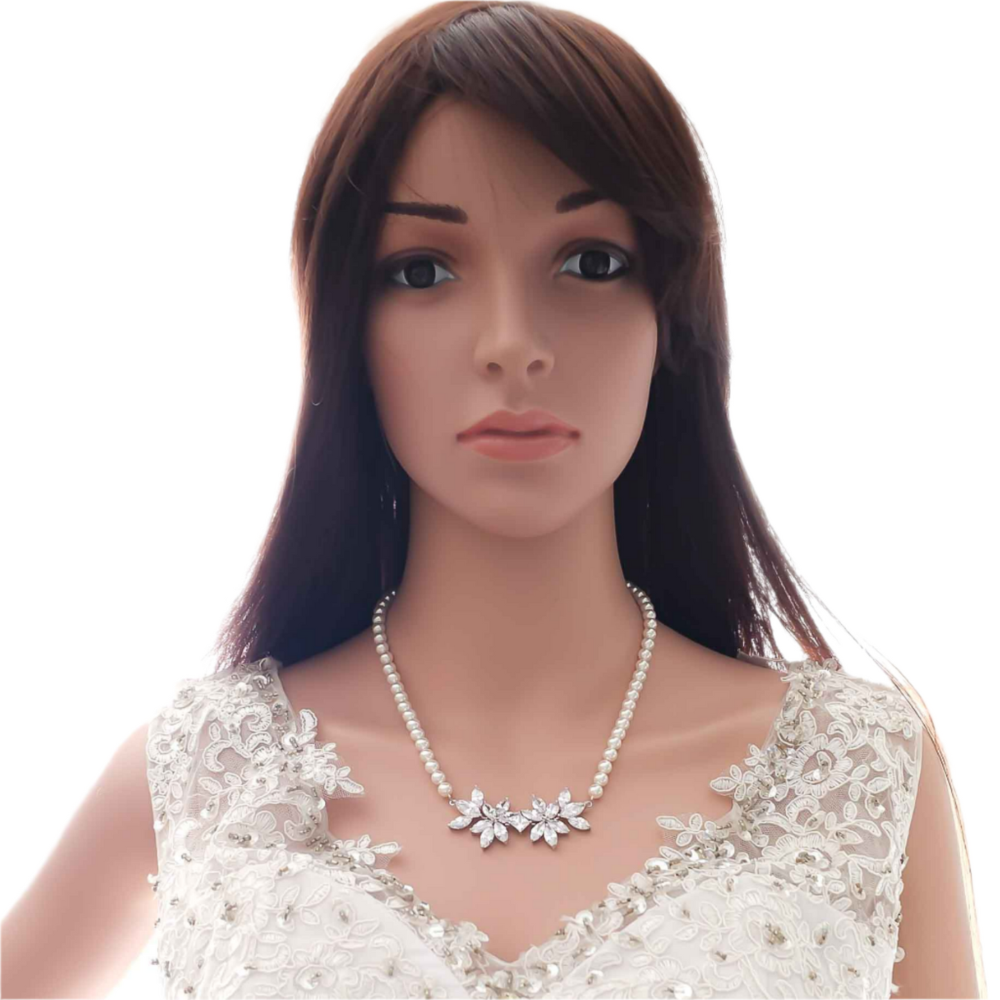 Ensemble de bijoux de mariée en perles de couleur perle blanche ivoire avec collier, toile de fond et boucles d'oreilles-Katie