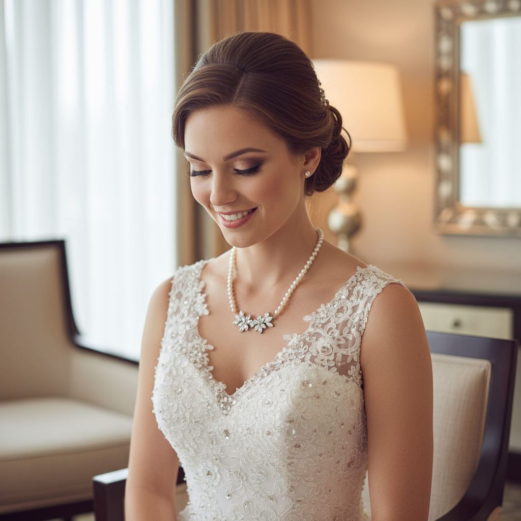 Wedding Pearl Necklace and Earrings Set- Carol