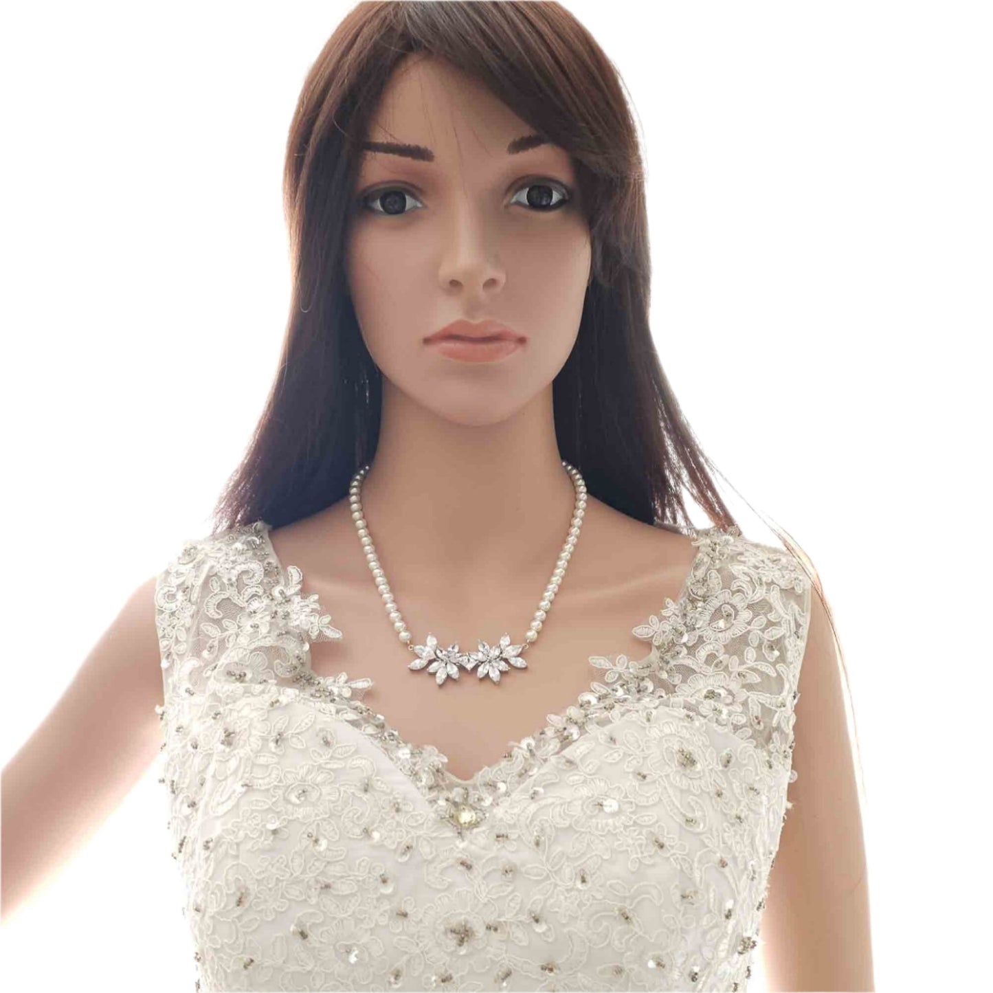 Ensemble de bijoux de mariée en perles de couleur perle blanche ivoire avec collier, toile de fond et boucles d'oreilles-Katie