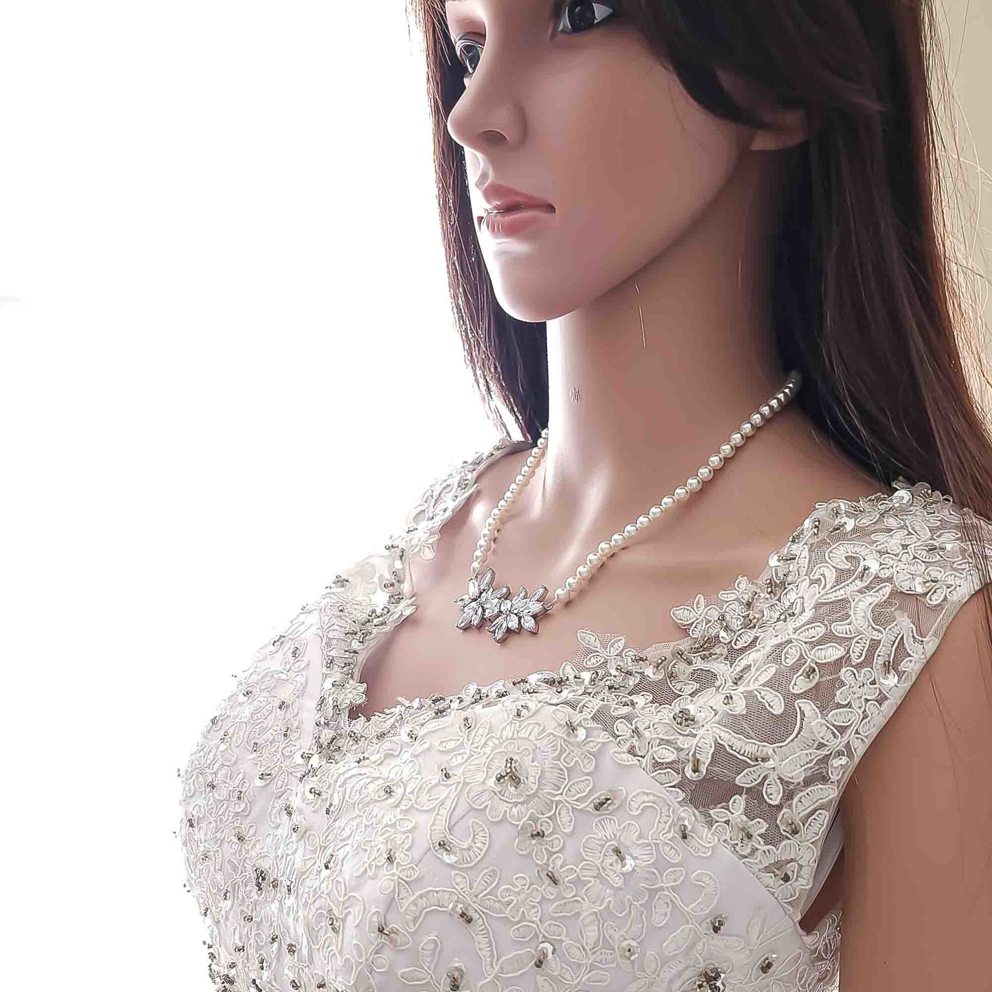 Ensemble de bijoux de mariée en perles de couleur perle blanche ivoire avec collier, toile de fond et boucles d'oreilles-Katie