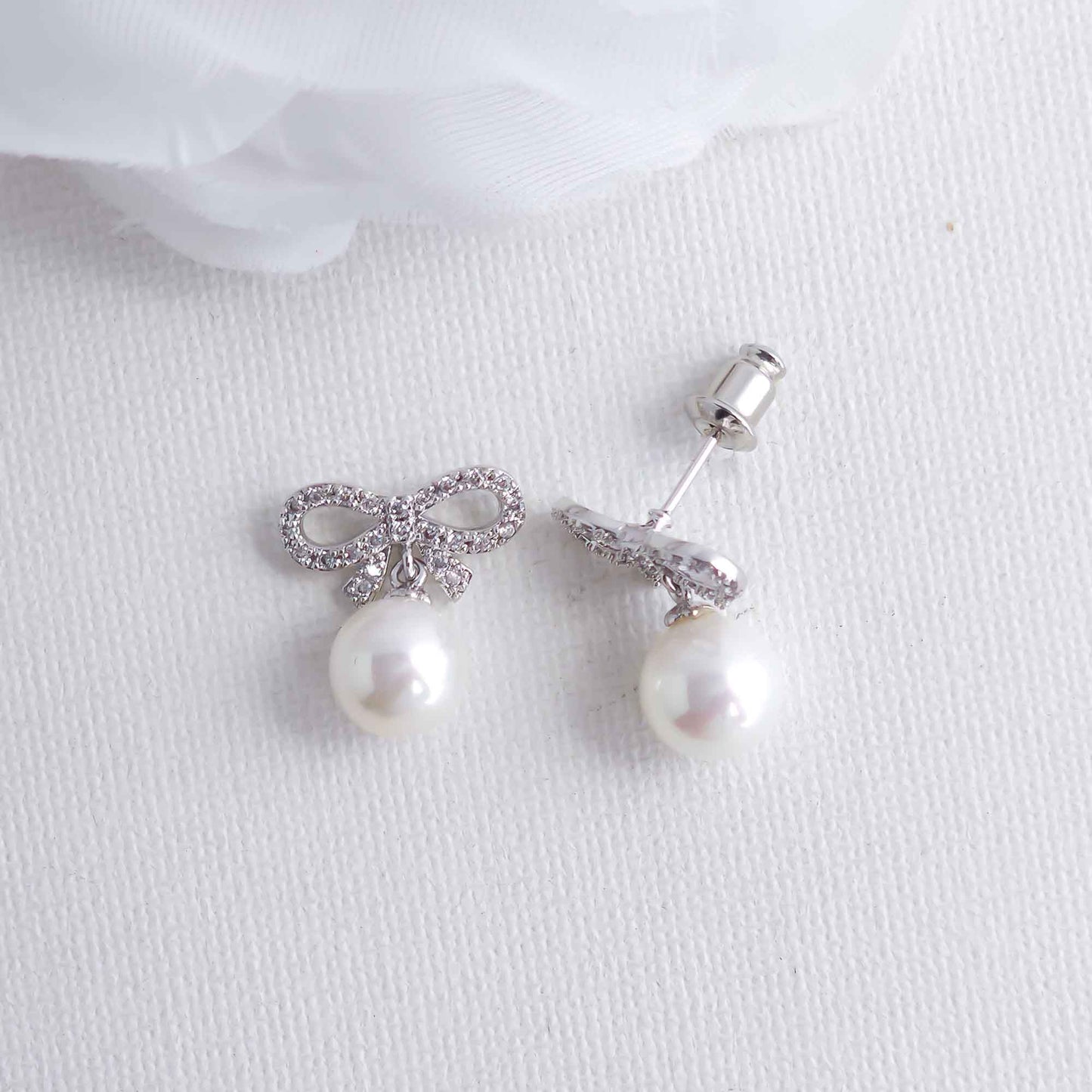 Bow Earrings with Pearl Drops-Serenity